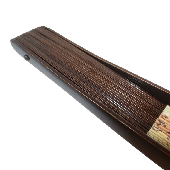 Japanese Folding Fan Ink Wash Pattern Silk 36" x 20" Spread - Picture 3 of 14